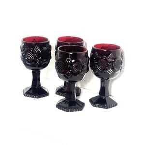 Vintage Avon 1876 Cape Cod Ruby Red Glass Gothic Wine Goblets 4 1/2” Set of 4
